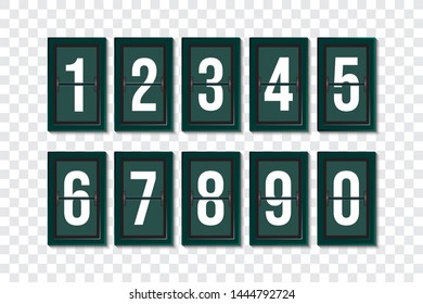 Countdown numbers flip counter vector isolated set. scoreboard of day, hour, minutes and seconds for web page upcoming event template design, under constuction