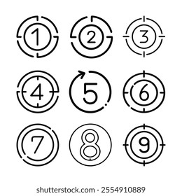 Countdown Numbers icon set line art vector.