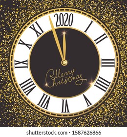 Countdown on classical clock interface to New Year 2020. New year golden design concept, greeting card, etc