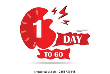Countdown one days to go banner, lable, poster, badge, icone, web poster with red colour, 1 days to go banner , left days banner. count time sale.