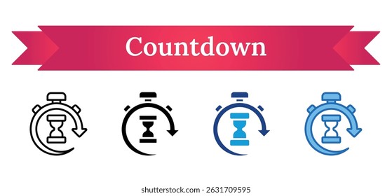 Countdown - Outline, Glyph Silhouette, Dual Tone, Blue Fill Icon - stopwatch with hourglass inside and rotating arrow, ideal for timing, deadlines, or countdowns