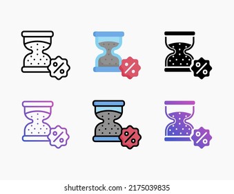 Countdown Sale Promotion icon set with line, outline, flat, filled, glyph, color, gradient. Editable stroke and pixel perfect. Can be used for digital product, presentation, print design and more.