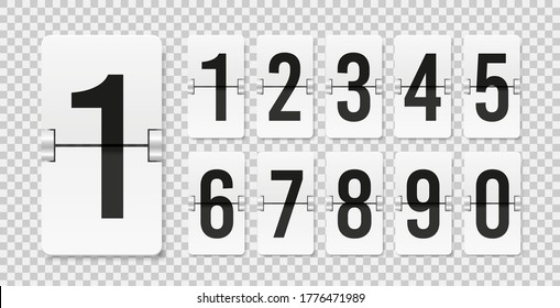 Countdown scoreboard numbers. Score vector realistic timetable. Mechanical retro airport flipboard. Clicker mockup
