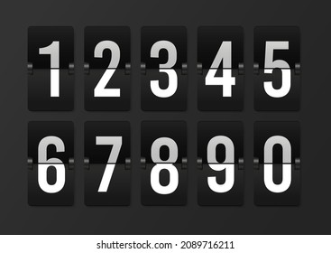 Countdown Scoreboard Numbers. Score Vector Realistic Timetable. Mechanical Retro Airport Flipboard. Counter Mockup