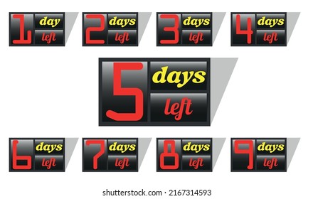 countdown. signs indicating the remaining days. for example, 5 days left. vector illustration