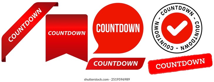 Countdown stamp red badge time count limit deadline timer announcement sticker label ribbon banner design set collection illustration