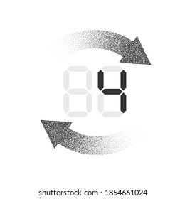 Countdown. stop. 4. Electronic number four, digital, download. Arrow noise. Vector overlay template. Isolated background.