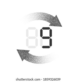 Countdown. stop. 4. Electronic number nine, digital, download. Arrow noise. Vector overlay template. Isolated background.