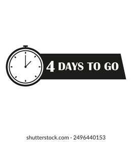 Stoppuhr-Symbol für Countdown. Nummer 4. Noch vier Tage. Vektorgrafik.