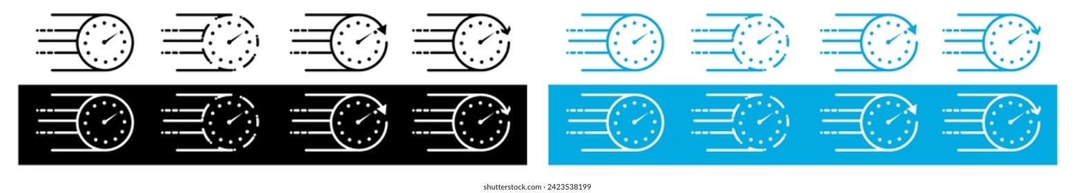 Cuenta atrás o conjunto de iconos de cronómetro. Timers, colección de estilos de línea de servicio express. Tiempo rápido, plazo de tiempo fijo señalización simple de iconos para la interfaz de usuario, aplicaciones y sitio web. Ilustración vectorial.