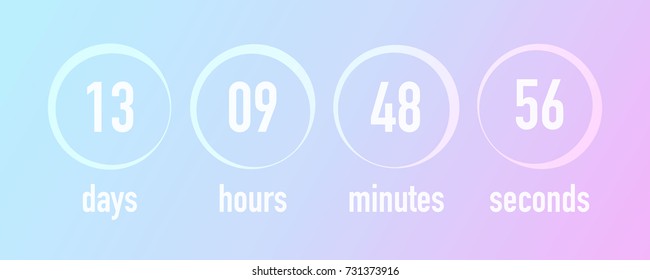 Countdown template ui web design, vector illustration. Blurred gradient colors background, days, hours, minutes and seconds timer.