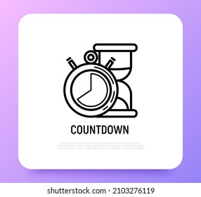 Countdown thin line icon: stopwatch and hourglass. Modern vector illustration.