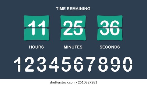 Cuenta atrás. Tiempo restante, horas, minutos, segundos, números, voltear, temporizador, oferta limitada, apresurarse, venta, publicidad, reloj, anuncio comercial, estrategia de marketing, adquisición de clientes, límite, fecha límite, blanco