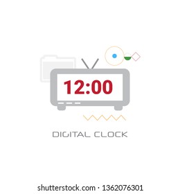 countdown time watch digital alarm clock concept line style white background vector illustration