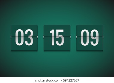 Countdown timer clock counter. Flip vector timer template. Display information of minute, hour. Scoreboard info.