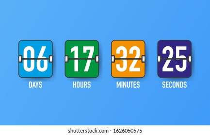 Countdown timer. Clock counter. Mechanical scoreboard. Vector template for your design.