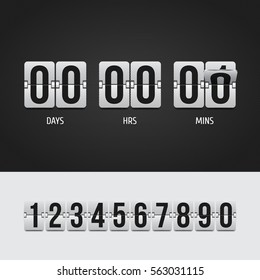 Countdown timer. Clock counter. Mechanical scoreboard. Vector template for your design.