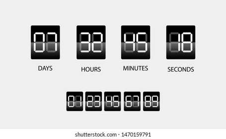 Countdown timer. Clock counter. Scoreboard of days hours minutes seconds. Vector illustration EPS 10.