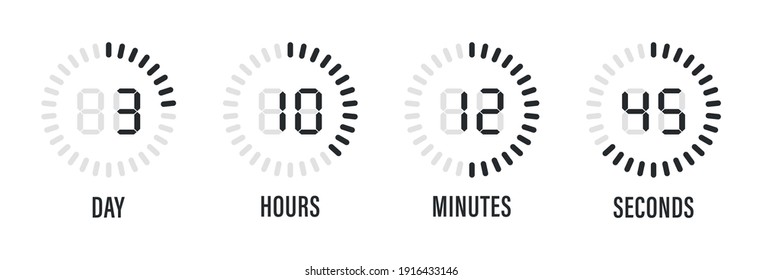 Countdown timer of days hours minutes seconds vector illustration. Digital clock timer background. Time icon vector for web page coming soon event template.