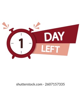 Countdown timer design. One day left. Bold number one icon. Red countdown vector.