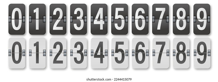 Countdown timer with different numbers isolated on background. Clock counter art design. Graphic mechanical scoreboard panel element