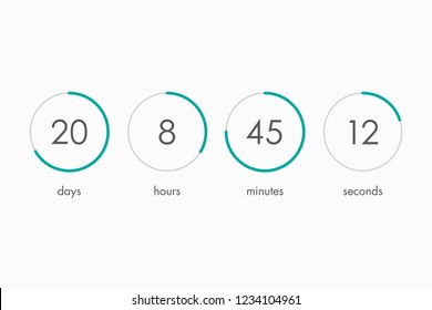 Countdown Timer Display With Modern Circle Design And Colors. Time Counter With Day, Hour, Minute And Second Clock.