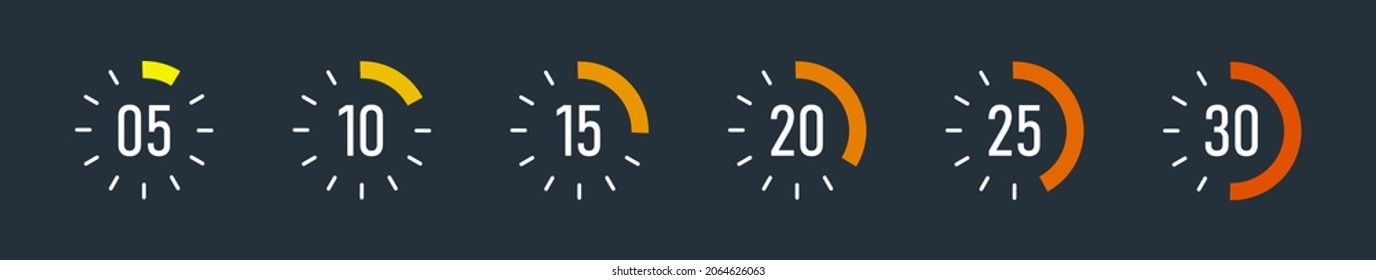 Countdown timer display vector in modern design style. Time counter with hours, minutes and seconds in circle.