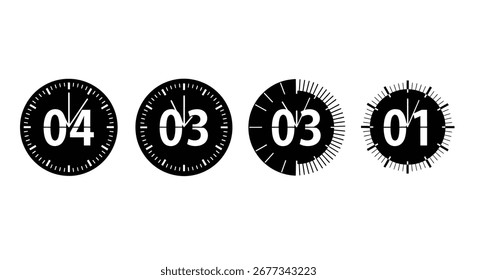 Countdown timer displaying 4 3 3 1 seconds isolated on vector