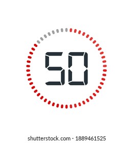 Countdown timer with fifty seconds or minutes in modern style. Isolated on a white background