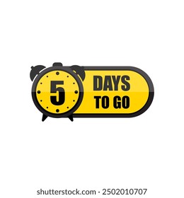 Countdown timer graphic. Number five focus. Bold 5 days to go text. Yellow and black design.