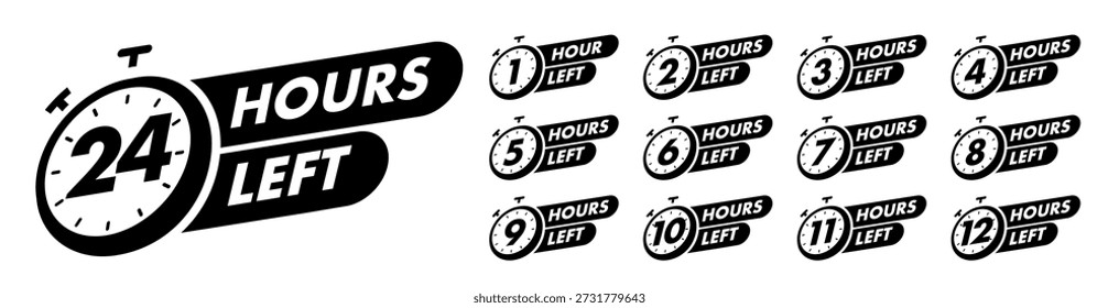 Countdown timer hours left with watch emblem set 1,2,3,4,5,6,7,8,9,10,11,12 for offer, promotion, sale