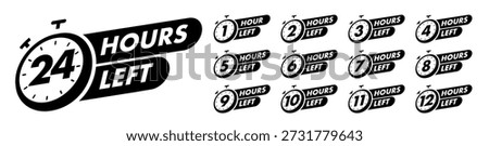 Countdown timer hours left with watch emblem set 1,2,3,4,5,6,7,8,9,10,11,12 for offer, promotion, sale