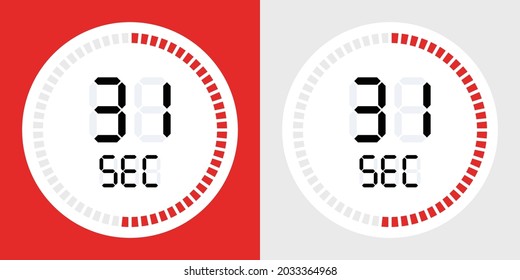 Countdown timer icon. 31 seconds digital counting 