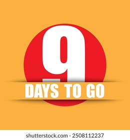 Countdown timer icon. Bold number nine. 9 days to go text. Bright yellow background.