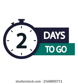 Countdown timer icon. Bold number two. Two days to go. Green and black text.