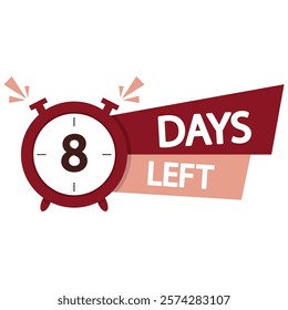 Countdown timer icon. Bold number eight. Days left text. Vector illustration.