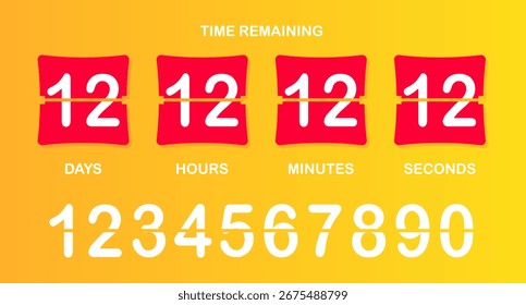 Ícone do temporizador da contagem regressiva. Exibição numérica de estilo de inversão que mostra dias, horas, minutos, segundos com plano de fundo marrom, números divididos em negrito e um cabeçalho com tempo restante limpo em texto branco.