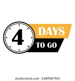 Icono de temporizador de cuenta atrás. Número cuatro resaltado. Faltan 4 días. Negro y amarillo.