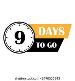 Countdown timer icon. Number nine detail. Days to go. Vector illustration.