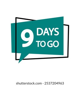 Ícone do temporizador da contagem regressiva. Detalhe número nove. Negrito 9 dias para ir texto. Fundo verde brilhante.