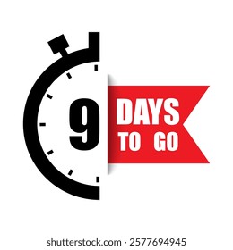 Countdown timer icon. Number nine focus. Bold 9 days to go text. Bright red banner.