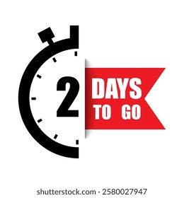 Countdown timer icon. Number two highlight. 2 DAYS TO GO. Bold red banner.