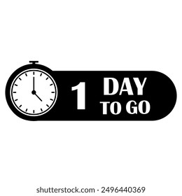 Countdown timer icon. One day to go. Vector illustration. Black and white design.