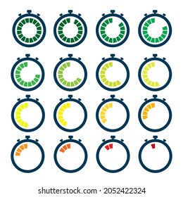 Countdown Timer Icon Set. Time Sequence Runs Until Time's Up. Perfect For The Design Elements Of Timing, Alarms And Timestamps Infographic.