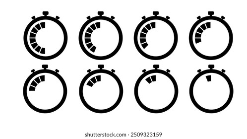 Countdown timer icon set. Time sequence runs until time's up. Perfect for the design elements of timing, alarms and timestamps infographic.