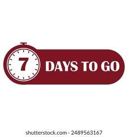Countdown timer icon. Seven days left. Maroon and white. Vector symbol.