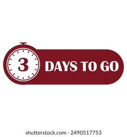 Countdown timer icon. Three days left. Bold red design. Vector time symbol.