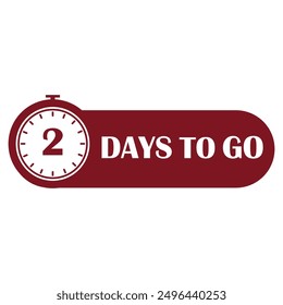 Countdown timer icon. Two days to go. Vector clock illustration. Maroon and white.