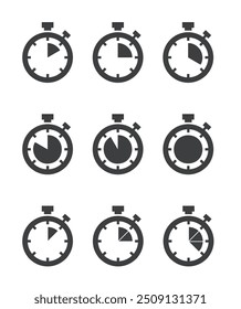 Countdown timer icons set. Isolated vector illustration. Vector