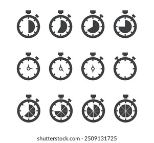 Conjunto de iconos de temporizador de cuenta regresiva. Ilustración vectorial aislada.